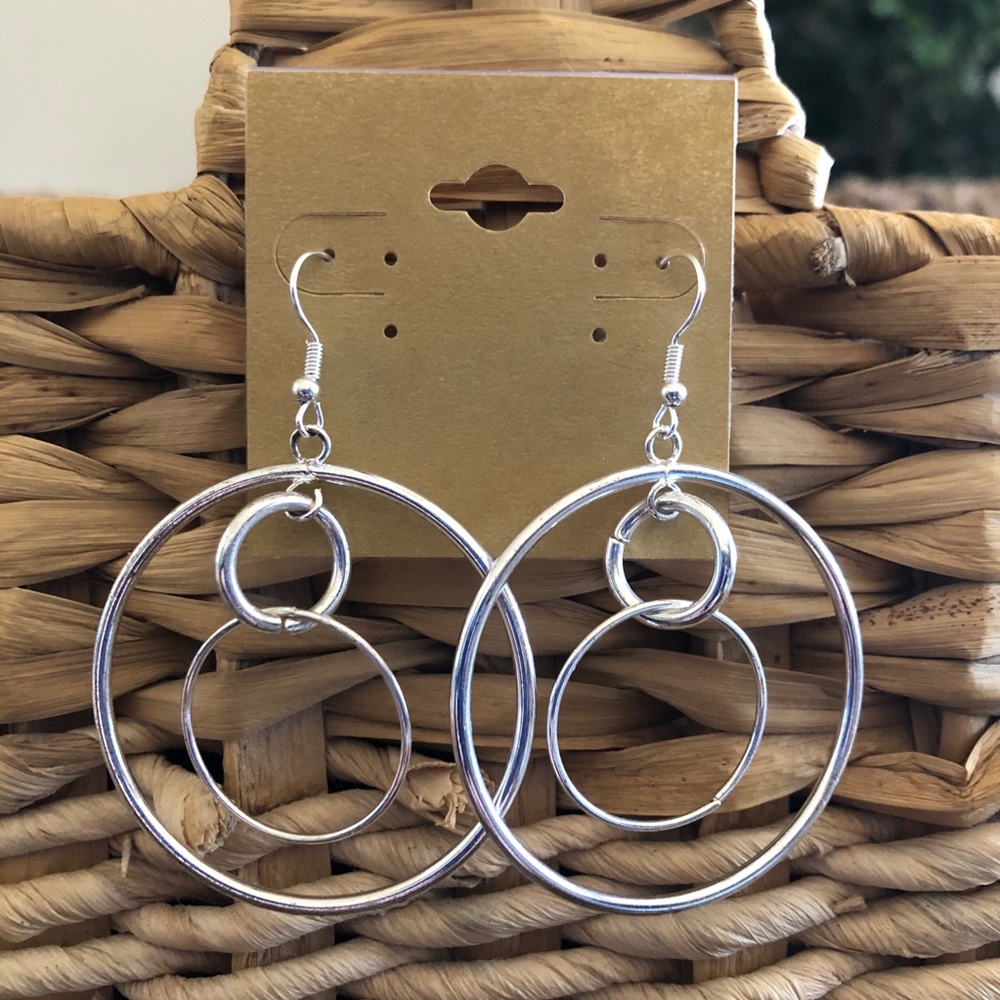 Vintage repurpose shiny silver tone ring earrings